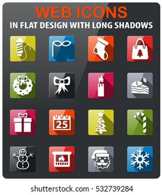 christmas icons set in flat design with long shadow