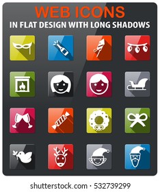 Christmas icons set in flat design with long shadow