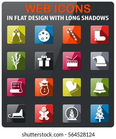 christmas icons set in flat design with long shadow