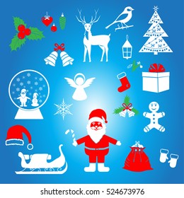 Christmas icons set in flat style. Christmas elements set collection vector illustration