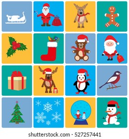 Christmas icons set in flat style. Christmas elements set collection vector illustration