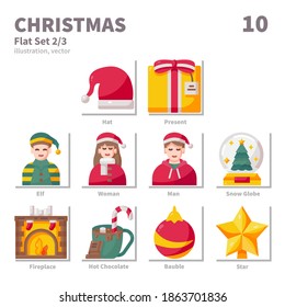 Christmas icons set, Flat, vector and illustration set 2