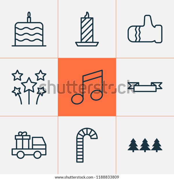 Christmas icons set with gauntlet, cake, truck\
surprise and other mitten elements. Isolated vector illustration\
christmas icons.