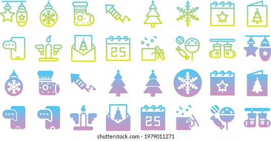 Christmas icons set. Gradient Style, Vector illustrations.
