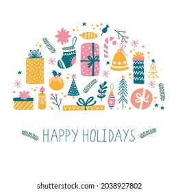 Christmas icons set greeting card vector template