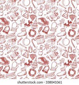 Christmas icons set. Hand drawn vector. Seamless pattern.