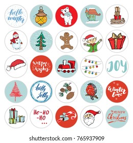 Christmas icons set. Hand drawn elements Winter holidays icons design set. Vector illustration.