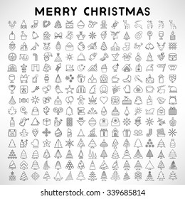 Christmas icons set, happy new year collection