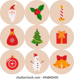 Christmas icons set. Holiday elements. Flat design.
