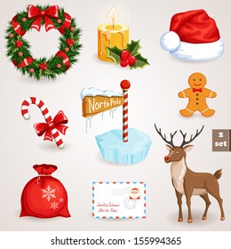 Christmas icons set. Holiday objects collection. Vector illustration