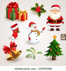 Christmas icons set. Holiday objects collection. Vector illustration