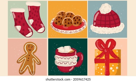 Christmas icons. Christmas icons set. Holiday objects collection illustration