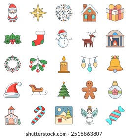 Christmas icons set, Included icons as Angel, santa claus, Christmas tree, Church and more symbols collection, logo isolated vector illustration