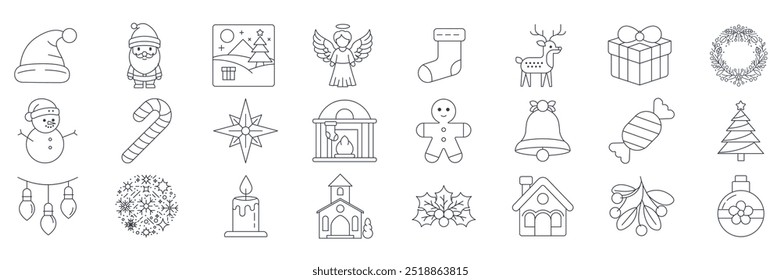 Christmas icons set, Included icons as Angel, santa claus, Christmas tree, Church and more symbols collection, logo isolated vector illustration