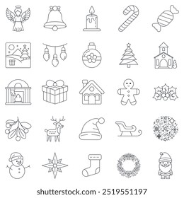 Christmas icons set, Included icons as Angel, santa claus, Christmas tree, Church and more symbols collection, logo isolated vector illustration