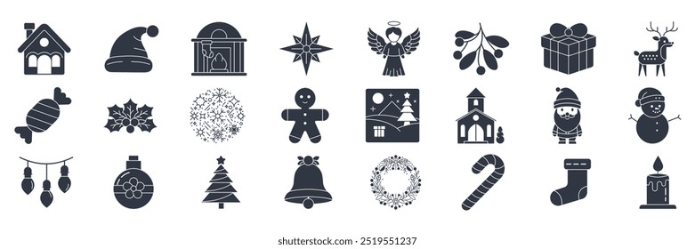 Christmas icons set, Included icons as Angel, santa claus, Christmas tree, Church and more symbols collection, logo isolated vector illustration