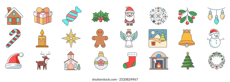 Christmas icons set, Included icons as Angel, santa claus, Christmas tree, Church and more symbols collection, logo isolated vector illustration