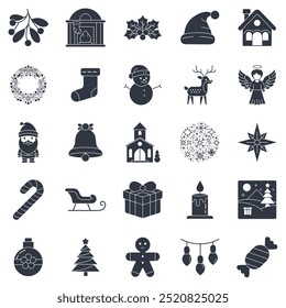 Christmas icons set, Included icons as Angel, santa claus, Christmas tree, Church and more symbols collection, logo isolated vector illustration