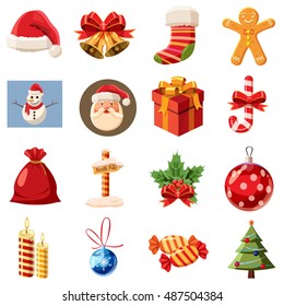 Christmas icons set in isometric 3d style. Holiday elements set collection vector illustration
