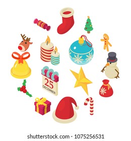 Christmas icons set. Isometric illustration of 16 christmas vector icons for web