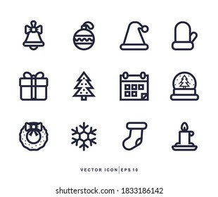 Christmas Icons Set. Line and Stroke Style Vector Illustration