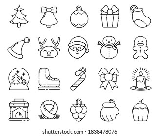 christmas icons set with line style