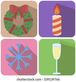 Christmas Icons Set with long shadows. Flat design. 
