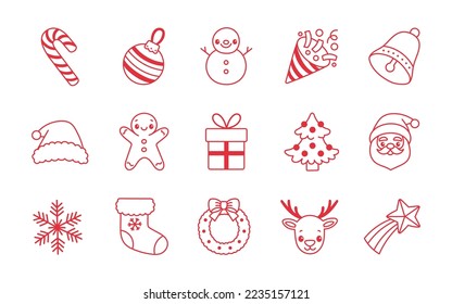 Christmas icons set many design elements. Vector illustration.