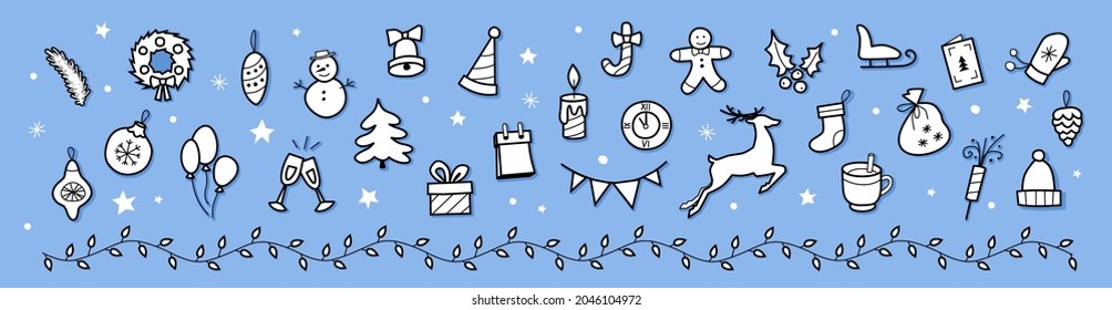 christmas icons set. new year color illustration flat style. winter holiday accessories