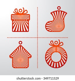 Christmas icons set. New Year's decorations set. Vector Illustration. Modern linear style. Red icons on a white background.