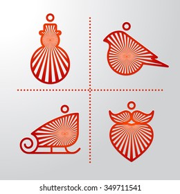 Christmas icons set. New Year's decorations set. Vector Illustration. Modern linear style. Red icons on a white background.