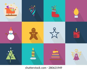 Christmas icons set with objects typical of the party