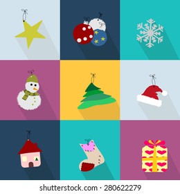 Christmas icons set with objects typical of the party - colored