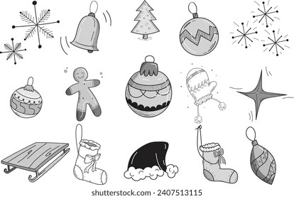 Christmas Icons Set on white background. Isolated items. Vector illustration. Promotion vector.