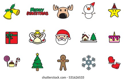 Christmas icons set on white background