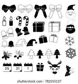Christmas icons set on white background