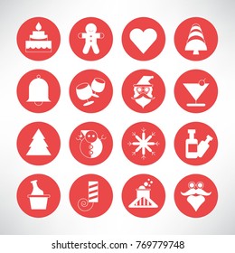 christmas icons set in red buttons