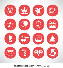 christmas icons set in red buttons