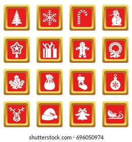 Christmas icons set in red color isolated vector illustration for web and any design