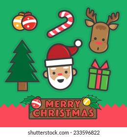 Christmas Icons set , with santa , candy, gift, christmas tree, reindeer
