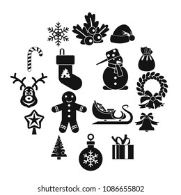 Christmas icons set in simple style. Xmas elements set collection vector illustration