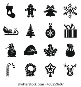 Christmas icons set in simple style. Xmas elements set collection vector illustration