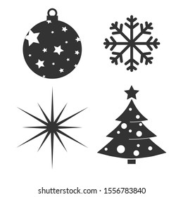 
christmas icons set snowflake and tree, christmas toy