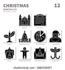 Christmas icons set, Solid, vector and illustration set 