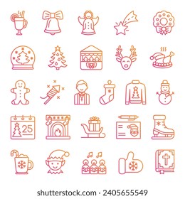 christmas icons set Sunset Gradient 