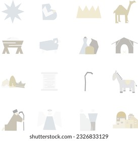 Christmas icons set, symbols, birth of Jesus
