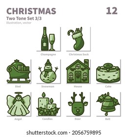 Christmas icons set, Two Tone, vector and illustration set 3