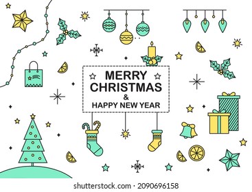 Christmas icons set. Vector coloured linear illustrations for your projects