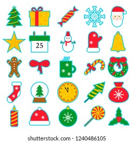 Christmas icons set. Vector illustration in flat design