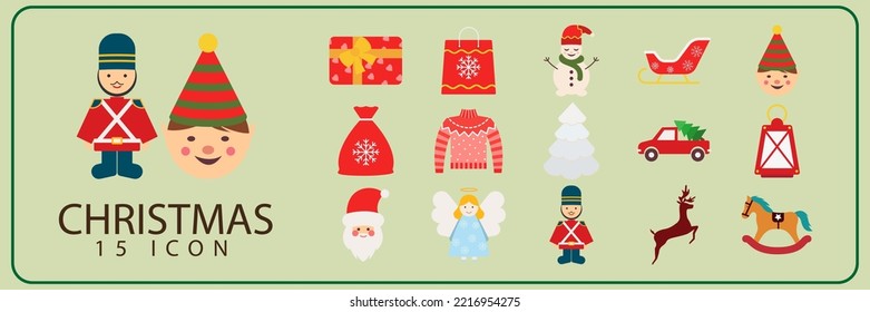 Christmas Icons set, vector and illustration. Happy new year, Merry christmas and holiday decoration 